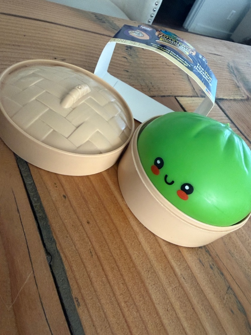 Kawaii Green Dumpling Squishy in Beige Basket Case *not sealed as seen on pic